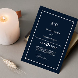 Moderne Minimalistische Navy Blue Monogram Wedding Einladung