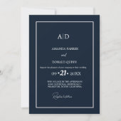 Moderne Minimalistische Navy Blue Monogram Wedding Einladung (Vorderseite)