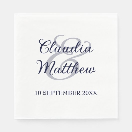 Moderne Minimalistische Navy Blue Script Hochzeit Serviette (Vorderseite)