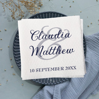 Moderne Minimalistische Navy Blue Script Hochzeit Serviette
