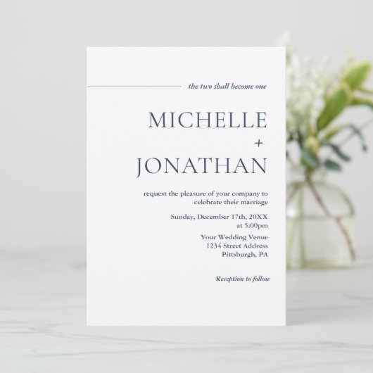 Moderne Minimalistische Navy Blue Text Christlich Einladung (Stehend Vorderseite)