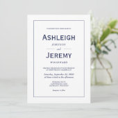 Moderne Minimalistische Navy Blue White Wedding Einladung (Stehend Vorderseite)