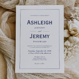 Moderne Minimalistische Navy Blue White Wedding Einladung