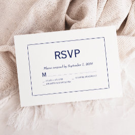 Moderne Minimalistische Navy Blue White Wedding RSVP Karte