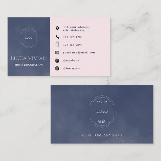 Moderne Minimalistische Navy-Logo-Social Media Visitenkarte (Vorne/Hinten)