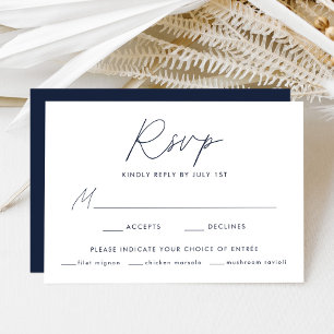 Moderne minimalistische Navy-Script-Essen-Auswahl- RSVP Karte