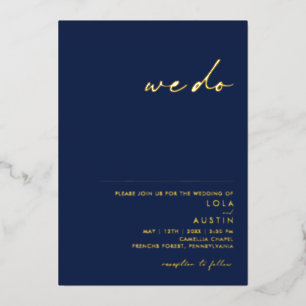 Moderne minimalistische Navy- und Gold-We-Do-Hochz Folieneinladung