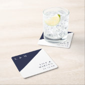 Moderne Minimalistische Navy-White-Monogram-Hochze Rechteckiger Pappuntersetzer (Vor Ort)