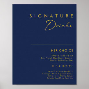Moderne minimalistische navyblaue goldene Signatur Poster