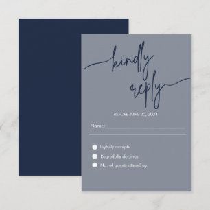 Moderne minimalistische navyblaue Hochzeits-RSVP Begleitkarte