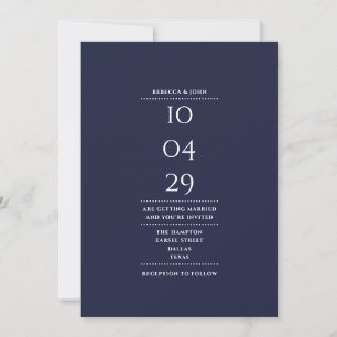 Moderne minimalistische navyblaue Hochzeitsdatum Einladung