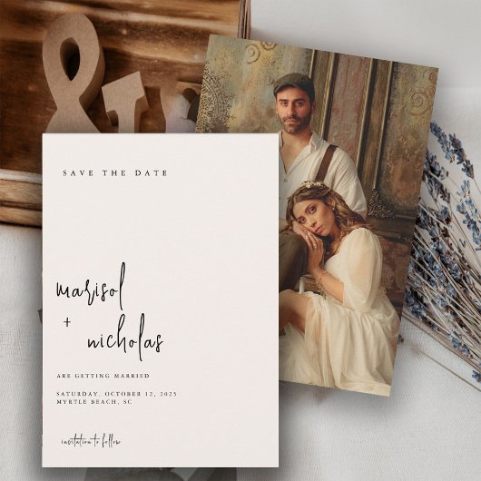 Moderne Minimalistische neutrale Foto-Hochzeit Save The Date