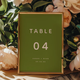 Moderne minimalistische olivgrüne Hochzeit Tischnummer