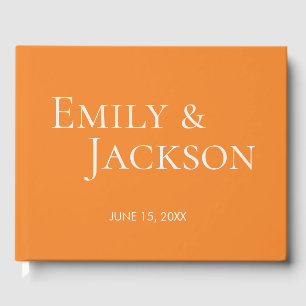 Moderne Minimalistische Orange White Wedding Gästebuch