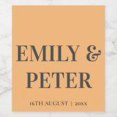 Moderne Minimalistische Orangenhochzeit Weinetikett (Einzelnes Label)