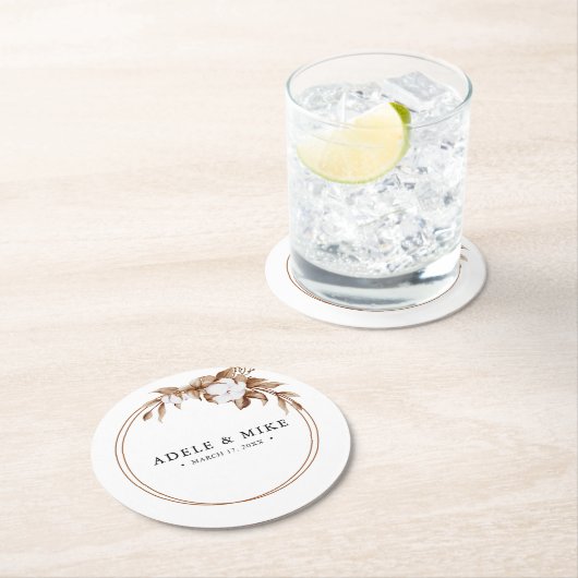 Moderne Minimalistische Pampas Grass Bouquet Weddi Runder Pappuntersetzer (Vor Ort)