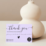 Moderne minimalistische Pastell Lavendel Bestellun Dankeskarte<br><div class="desc">Moderner minimalistischer Schwarz-Weiß-Pastelllavender lila Business Order vielen Dank. Fügen Sie Ihre sozialen Medien hinzu. Mit einem eleganten Script-Schriftart können Sie alle Farbenvarianten bearbeiten,  Ihr Logo hinzufügen.</div>