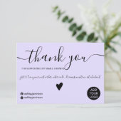 Moderne minimalistische Pastell Lavendel Bestellun Dankeskarte (Stehend Vorderseite)