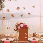 Moderne Minimalistische Pastelltafelkartennummer Tischnummer<br><div class="desc">Moderne Minimalistische Pastel Wedding Table Number Moderne Minimalistische Pastel Wedding Table Kartennummern sind ideal für Frühjahr,  Sommer und Hochzeiten im Herbst. Die Tischnummer besticht durch stilvolle Typografie auf einem reichen Zimthintergrund. Das schöne Design ist modern und elegant und verleiht dem Schild ein elegantes Ambiente.</div>