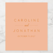 Moderne Minimalistische Peach Orange Custom Weddin Weinetikett (Einzelnes Label)