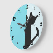 Moderne minimalistische Peeking Kitty Cat - Blau Große Wanduhr (Winkel)