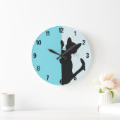 Moderne minimalistische Peeking Kitty Cat - Blau Große Wanduhr (Zuhause)