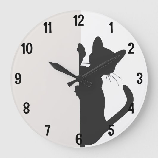 Moderne minimalistische Peeking Kitty Cat - Light Große Wanduhr (Vorderseite)