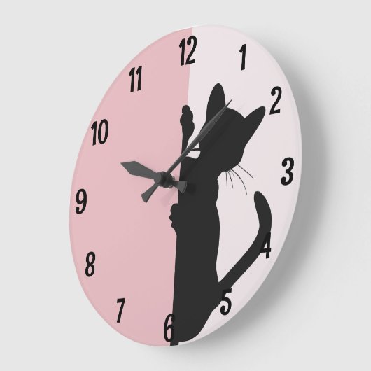 Moderne minimalistische Peeking Kitty Cat - Pink Große Wanduhr (Winkel)