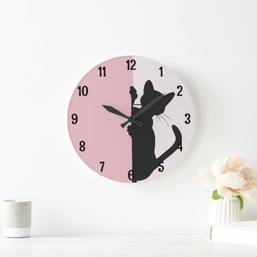 Moderne minimalistische Peeking Kitty Cat - Pink Große Wanduhr (Zuhause)