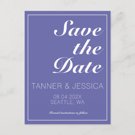 Moderne Minimalistische Periwinkle & White Save th Ankündigungspostkarte (Vorderseite)