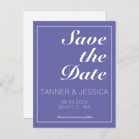 Moderne Minimalistische Periwinkle & White Save th Save The Date (Vorne/Hinten)