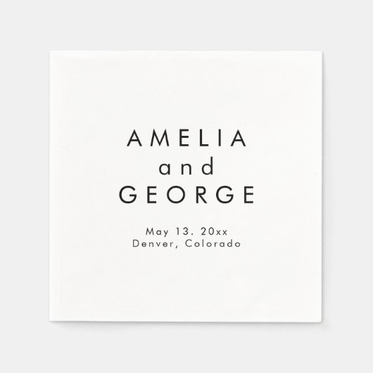 Moderne Minimalistische Personalisierte Hochzeit Serviette (Vorderseite)
