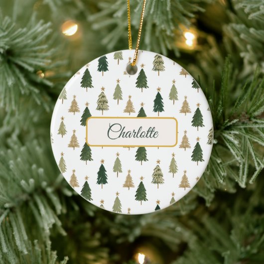 Moderne Minimalistische Personalisierte Weihnachts Keramik Ornament (Baum)