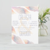 Moderne Minimalistische Pfirsicheier-Feather-Hochz Einladung (Stehend Vorderseite)