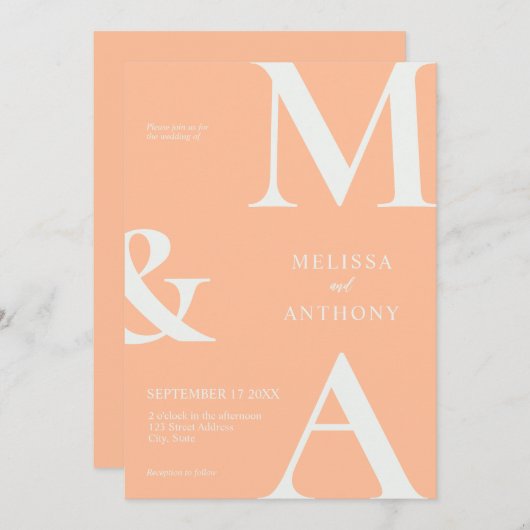 Moderne Minimalistische Pfirsichhochzeit Einladung (Vorne/Hinten)