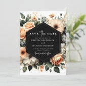 Moderne Minimalistische Pfirsichhochzeit Save The Date (Stehend Vorderseite)
