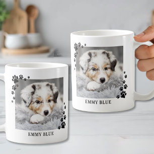 Moderne minimalistische Pfotenabdruck-Hunde-Foto Kaffeetasse