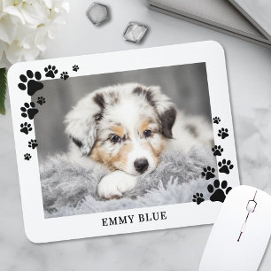 Moderne minimalistische Pfotenabdruck-Hunde-Foto Mousepad
