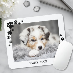 Moderne minimalistische Pfotenabdruck-Hunde-Foto Mousepad
