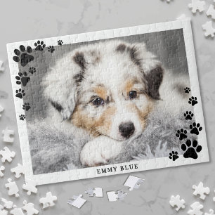 Moderne minimalistische Pfotenabdruck-Hunde-Foto Puzzle