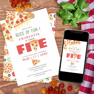 Moderne minimalistische Pizza-Party zum 5. Geburts Einladung