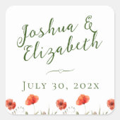 Moderne Minimalistische Poppies Hochzeit Quadratischer Aufkleber (Vorderseite)