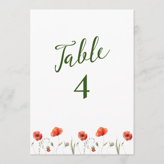 Moderne Minimalistische Poppies Hochzeiten Tischnu Einladung (Vorderseite)