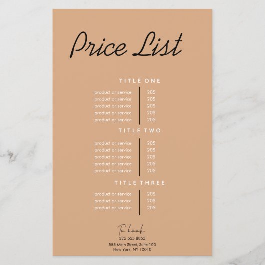 Moderne Minimalistische Preisliste Flyer (Vorne)