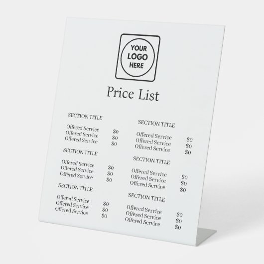 Moderne Minimalistische Preisliste | Individuelles Sockelschild (Vorderseite)