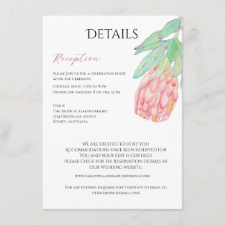 Moderne minimalistische Protea Botanical Hochzeit Begleitkarte