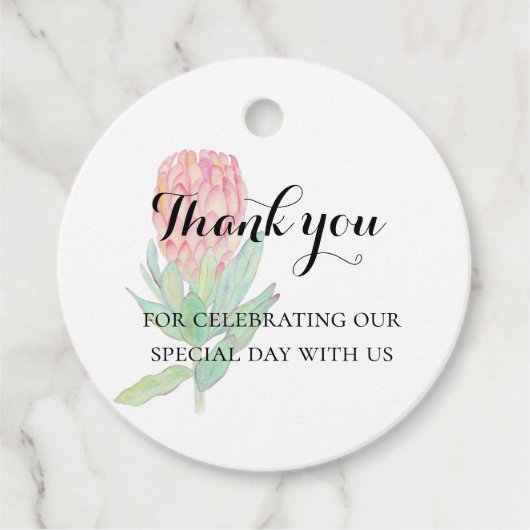 Moderne minimalistische Protea Botanical Hochzeit Geschenkanhänger (Vorderseite)