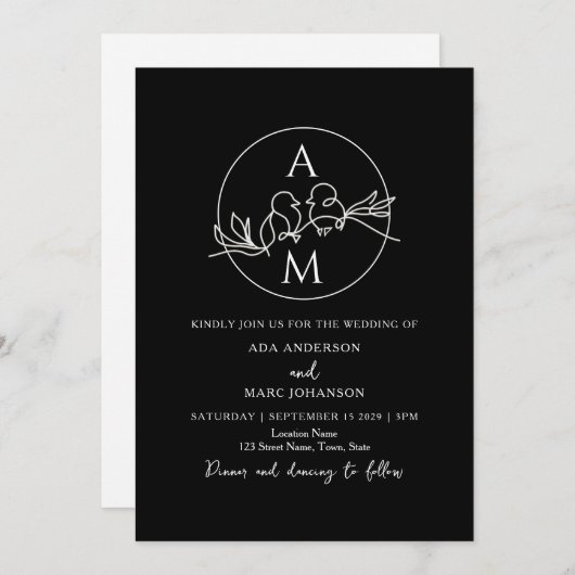 Moderne Minimalistische QR Code Black Wedding Einladung (Vorne/Hinten)