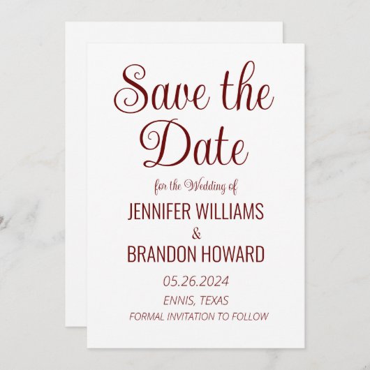 Moderne Minimalistische QR Code Burgundy Elegante Save The Date (Vorne/Hinten)