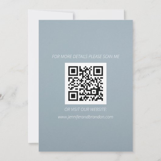 Moderne Minimalistische QR Code Dusty Blue Wedding Save The Date (Rückseite)